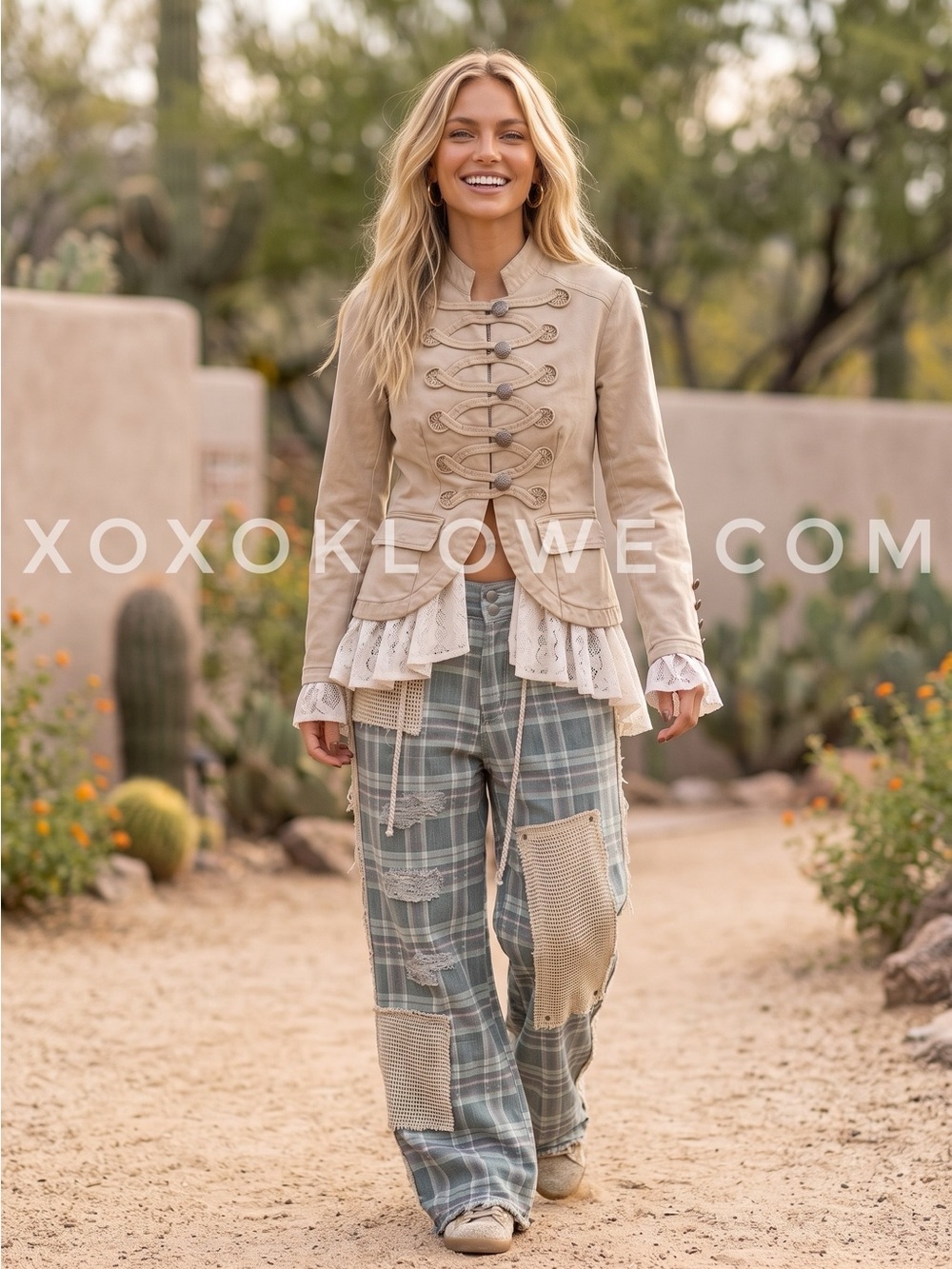 Bluevelvet Beige Braided Lace Ruffle Military Jacket | Ruffles Romance Napoloen - Picture 3 of 10